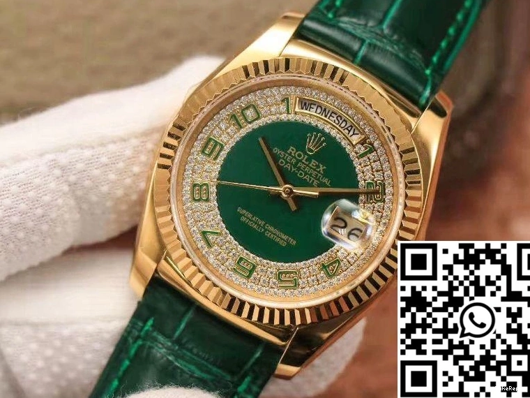 watch Day-Date Green Replica 36mm Diamond Enamel Gold dial Gypsophila Rolex 1111